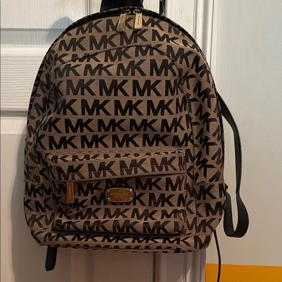 Michael Kors Brown Leather Trim Backpack - Picture 1 of 5